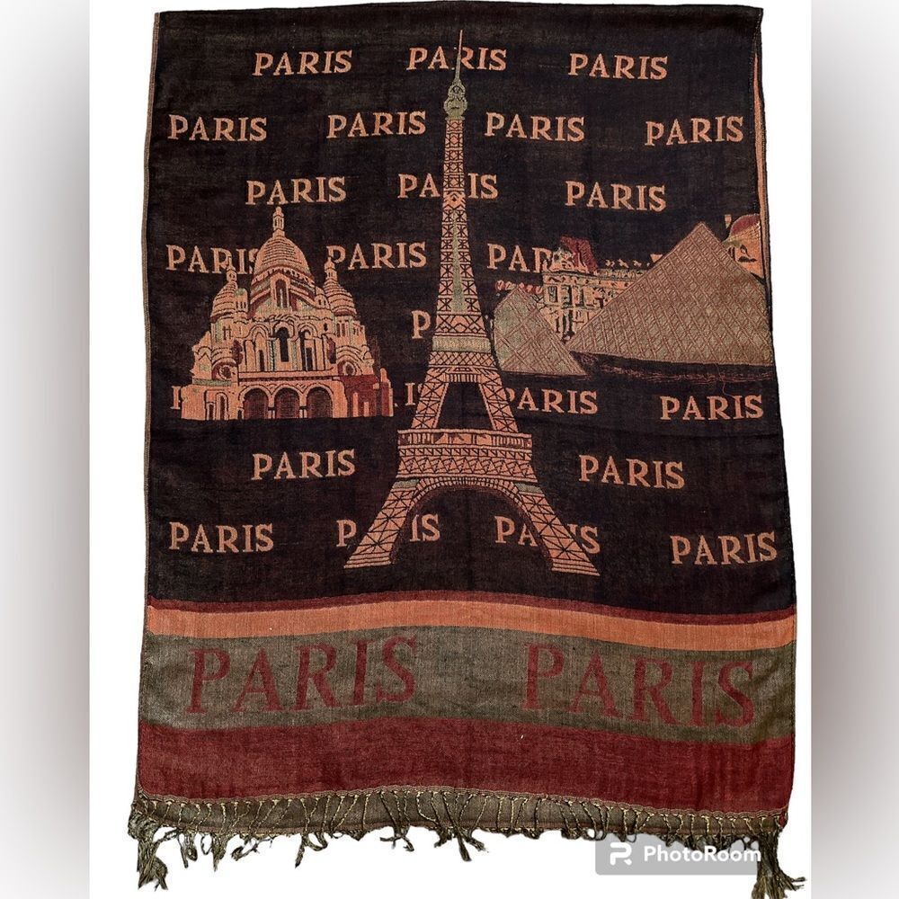 Parisian Eiffel Tower Brown and Orange Fringe Scarf Headwrap